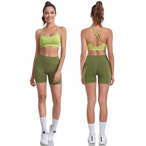 Conjuntos de dos piezas para mujer, venta al por mayor, conjunto de yoga con logotipo personalizado, diseño de color sólido, sujetador, correr, gimnasio, conjuntos de fitness - Product Image 1