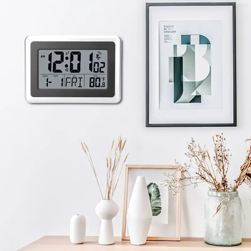 Jam dinding Digital, tampilan LCD Jumbo ukuran besar dengan kalender temperatur