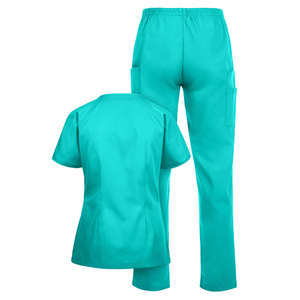V <b>Neck</b> Women's Scrubs Uniforms Sets Stand Collar 6-Pocket Medical Scrubs Short Sleeve <b>Mock</b> Wrap <b>Top</b> Cotton Twill High Quality - Product Image 4