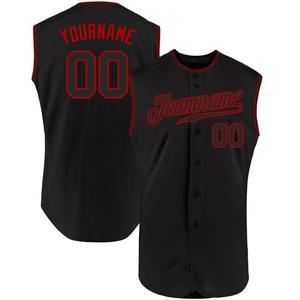 Maillot de baseball sans manches authentique noir-rouge personnalisé - Product Image 1