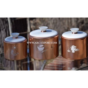 <b>Tea</b> <b>Coffee</b> <b>Sugar</b> Bread Canister Tins Kitchen Essentials for <b>Sugar</b> Pot & Bread Storage Boxes <b>Set</b> Of 4 Different Size Brass Pots - Product Image 2