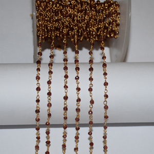 Vente en gros de chaîne de chapelet de perles de pierres précieuses de grenat naturel plaqué or, chaîne de chapelet de perles de rondelle, chaîne de perles pour la fabrication de bijoux - Product Image 1