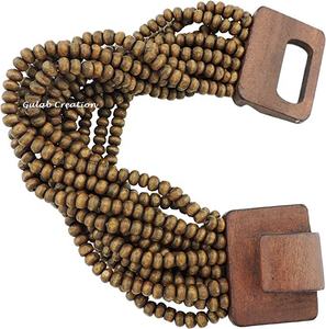 Bracelet multicouche à larges brins fait main avec perles en bois naturel pour accessoires de mode Boho, tribaux et écologiques - Product Image 2