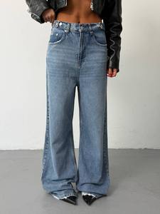 Jean en denim délavé vintage pour femme, taille basse, fermeture boutonnée, coupe droite décontractée, fabriqué en Turquie, personnalisable - Product Image 5