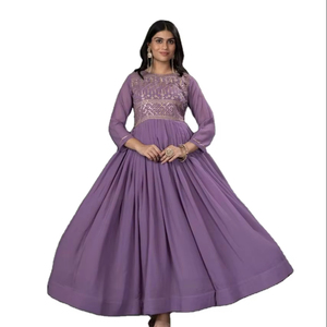 Georgette sintética confeccionada con bordado Zari Sequins-Work 3,5 MTR Flair Vestido de lujo de longitud larga para fiesta rica y ropa funcional - Product Image 1