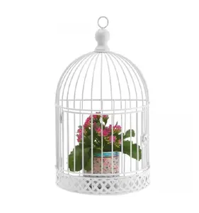 Gabbia decorativa in ferro per uccelli o piante con porta a battente e gancio da appendere gabbia per uccelli bianchi per composizioni floreali