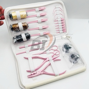 Kit d'outils pour extensions capillaires : Pinces micro-anneaux et de retrait en acier inoxydable rose pâle avec fils à perles et pince de sectionnement des cheveux - Product Image 5
