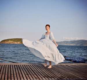 Classic Boho <b>Maxi</b> <b>Dress</b> for Women Light Blue Square Neckline <b>Linen</b> <b>Dress</b> in Plus Size Comfortable <b>Linen</b> Clothing Available Size - Product Image 2