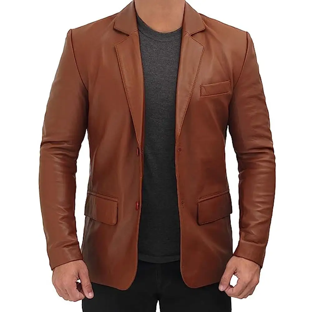 Leather Blazer For Men - Casual Mens Dress Jacket Real Lambskin Leather Sports Coat And Jackets, Brown -blazer Leather Coat