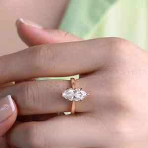 Luxury <b>Vintage</b> Marquise Cut Diamond Engagement <b>Ring</b> Customizable SPARKS VISTA Unisex 14K/18K <b>Gold</b> GIA <b>Ring</b> - Product Image 2