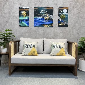 Sonet SFB68065 Indochine-Style Chesterfield <b>Sofa</b> Three-Seater with European Tropical Design Upholstered in Wood and <b>Sponge</b> - Product Image 2