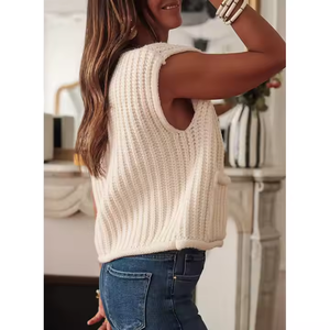 Maglione da <span class=keywords><strong>donna</strong></span> con gilet lavorato a maglia Casual monopetto personalizzato con scollo a V - Product Image 2