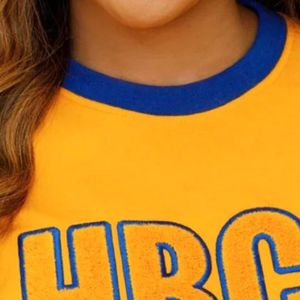 HBCU Women's Blue Gold Chenille <b>Tee</b> Premium Cotton T-<b>Shirt</b> Classic Fit Greek Apparel Soft Comfortable Stylish Embroidered Logo - Product Image 4