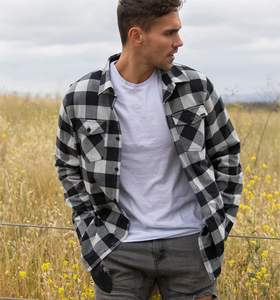 Stylish <b>Men's</b> Cotton Flannel <b>Shirts</b> Stand High Street Style Breathable Solid Long Sleeve Covered Button Custom Colors - Product Image 3