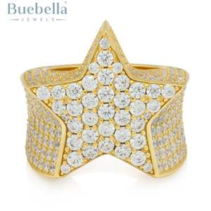 Original 925 plata esterlina 14K chapado en oro VVS Moissanite estrella anillo para hombres para regalo fiesta o aniversario - Product Image 1