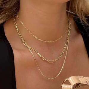 Collar de hombre de triple capa estilo hip hop chapado en oro de 18k sobre plata de ley, diseño de cadena tipo clip, estilo vintage - Product Image 2