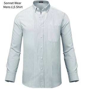 Chemise à manches longues rayée confortable pour homme avec col et poignets contrastés à boutons - Product Image 6