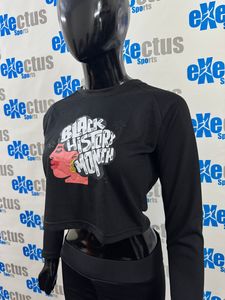 <b>Black</b> <b>Long</b> Sleeve Custom Breathable Cotton Crop <b>Top</b> T-Shirts Women Navel Exposed Tee Shirt Round Neck Custom Logo Crop Shirt - Product Image 3