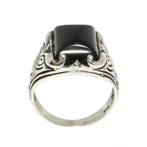 925 Sterling Silver Men's <b>Ring</b> Natural Onyx Stone Rectangular Geometric Pattern Hip Hop Style Platinum Fine for Everyday Wear - Product Image 6