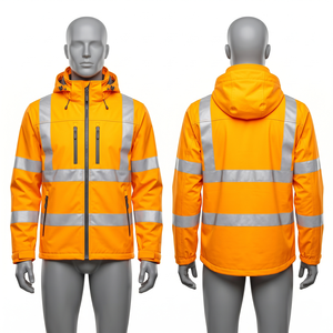 Safety Work <b>Jacket</b> 320 GSM Premium Polyester <b>Softshell</b> Orange Black Panel Design Reflective Custom Logo Embroidery Logo - Product Image 6