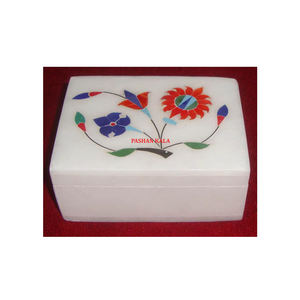 Boîtes à bijoux de décoration d'intérieur de qualité exceptionnelle, nouveau design floral, marbre blanc fait à la main avec incrustation artistique bicolore, cadeau - Product Image 1