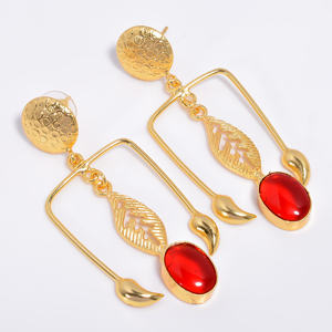Women Fashion Brass 14k Gold Plated Gemstone Earrings Custom Brass Gemstone Jewelry Exporter Handmade Brass Jewelry Manufacturer - Product Image 4