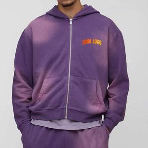 Sweat à capuche surdimensionné en coton 100% personnalisé, lourd, streetwear, délavé au soleil, avec fermeture éclair pour homme, qualité supérieure, sweat à capuche tendance - Product Image 1
