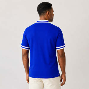 Polo pour homme Zeta Phi Beta, rayures bleues et blanches, col en V, tricot piqué, blason brodé, vêtements grecs personnalisés, vente en gros - Product Image 2