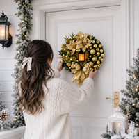 AYOYO Guirlande florale dorée en forme de lanterne, Décoration de Noël, Guirlande florale ananas pour Noël, Décoration intérieure à suspendre à la porte
