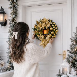 AYOYO Guirlande florale dorée en forme de lanterne, <span class=keywords><strong>D</strong></span>écoration de Noël, Guirlande florale ananas pour Noël, <span class=keywords><strong>D</strong></span>écoration intérieure à suspendre à la <span class=keywords><strong>porte</strong></span> - Product Image 3