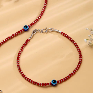 Minimal <b>Red</b> <b>Beaded</b> Evil Eye Anklet for Women Adjustable Chain Daily Wear Jewelry, Stylish <b>Red</b> <b>Beaded</b> Anklet with Evil Eye Charm - Product Image 1