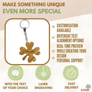 <b>Personalized</b> Eco-Friendly Olive Wood Light Shamrock <b>Keychain</b> 6 cm Custom Engraved Lucky Clover Handmade Bethlehem Multi-Occasion - Product Image 2