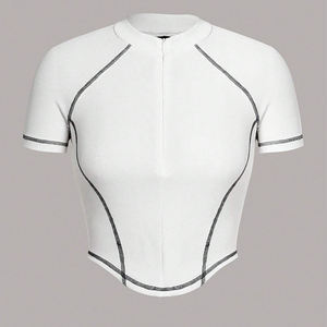 Verano transpirable nueva letra impresa corta longitud camiseta Bodycon Casual Bump Color moda Croptop para mujer - Product Image 1