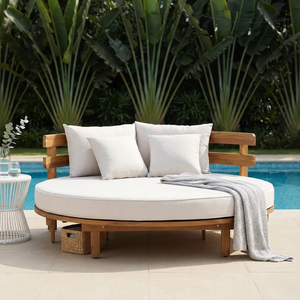 Canapé-lit rond en teck pour extérieur, salon de jardin, bord de piscine, mobilier de villa et de resort - Product Image 1