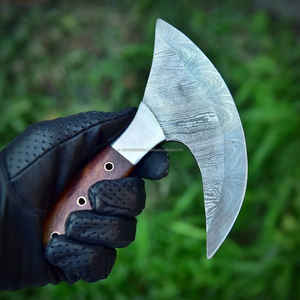 มีดดามัสกัสแบบดั้งเดิมเต็ม Tang เครื่องตัดพิซซ่าอเนกประสงค์ขวานเนื้อสับยูทิลิตี้เครื่องตัดพิซซ่ามีดขวานหนัง Sheath - Product Image 2