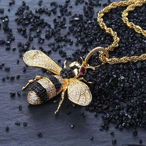 SHREYA DIAM 925 Silver Luxury Gold Plated Moissanite Bee Pendant Necklace Ruby Eyes Micro Pave Insect Design Trendy Unisex - Product Image 5