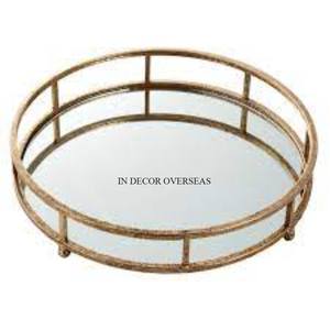 Elegant Look High Grade Gold Plated Unique Designer Metal Made Round Shape <b>Mirror</b> Serving <b>Tray</b> From India In Impressive Price - Product Image 4