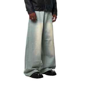 Jeans streetwear brodés sur mesure en gros, jeans droits pour hommes, coupe ample, taille plus, jeans vintage délavés - Product Image 1