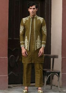 2023 Latest Elegant Embroidery Wedding Suit Plus Size Silk Jacket Kurta <b>Pant</b> with Matching Shoes for Party-Wear/Wedding - Product Image 2