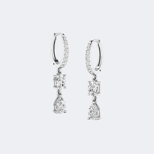 Pendientes Colgantes Huggie con Diamantes Redondos, Pera y Ovalados de 1.40 CTW, Oro, Diamantes Cultivados en Laboratorio, Color E, VVS2, Joyería Lineal para Mujer - Product Image 4