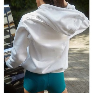 Sudaderas con capucha de manga larga con cremallera y logotipo bordado personalizado, sudadera informal transpirable de peso pesado para gimnasio y fitness para mujer - Product Image 4