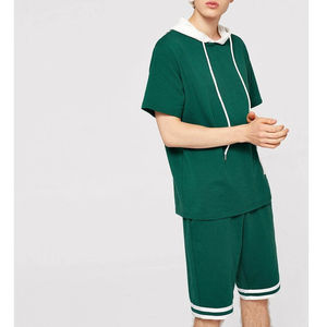 Vêtements personnalisés en gros 100% coton en rose Ensemble sweat-shirt et short pour homme Deux pièces Ensemble court - Product Image 4