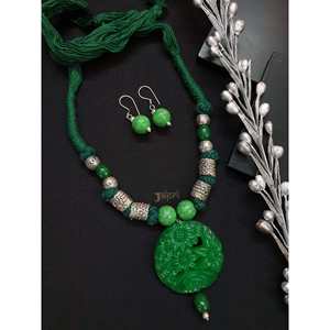 Floral Design Bohemian Fine Jewelry Set <b>Gold</b> Plated Green Zircon and <b>Pearl</b> <b>Necklace</b> with Earrings for Ladies Perfect Gift - Product Image 3