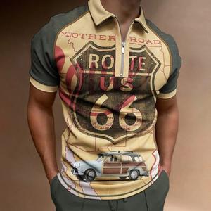 Camiseta Polo estampada con cremallera Color de contraste Camiseta Polo personalizada cómoda y transpirable de alta calidad con diseño y logotipo personalizados - Product Image 1