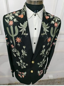 Costume de cow-boy brodé noir et vert pour homme, tenue de rodéo cactus, tenue de mariage mariachi vintage, 2 pièces - Product Image 5