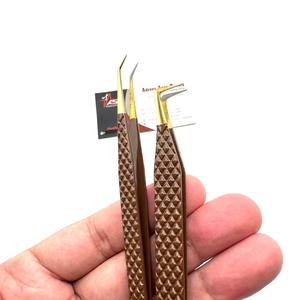 Pinzas para Extensión de Pestañas de 90 Grados y Pinzas de Aislamiento de 45 Grados, Color Marrón Dorado, con Impresión de Logotipo Personalizado - Product Image 6