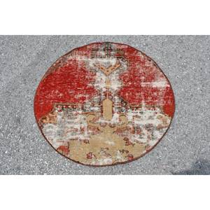 Elégant tapis vintage en laine turque, rouge, beige, motif patchwork, support en Latex, pièce de déclaration parfaite pour la décoration intérieure - Product Image 1