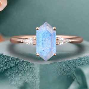 Piedra labradorita Sólida Plata de Ley 925 18K Chapado en oro Mujeres Compromiso Boda Día de Navidad Anillo de regalo Joyería fina - Product Image 4