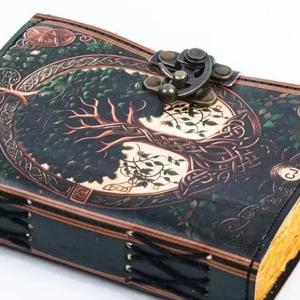 Diario de cuero con estampado de árbol de la vida, cuaderno de tapa dura inspirado en la naturaleza verde hecho a mano, diario de escritura Vintage para regalo artístico - Product Image 5