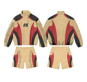 Wholesale Customize Men's Windbreaker <b>Short</b> Set Relaxed Fit Breathable Windbreaker Nylon Tracksuit Set Solid For Summer - Product Image 1